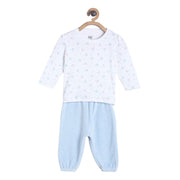 Pack of 2 top and bottom set - white & sky blue for 0-3 Months