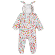 Baby Girls Floral Printed Hooded Pramsuit, Multicolour