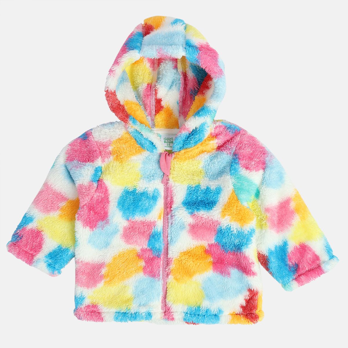 Girls Cotton Full Sleeves Abstract Printed Jacket - White & Pink