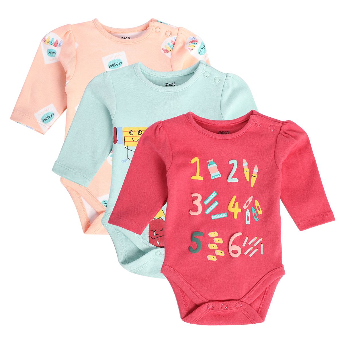 Girls Multicolor Pack Of 3 Body Suit