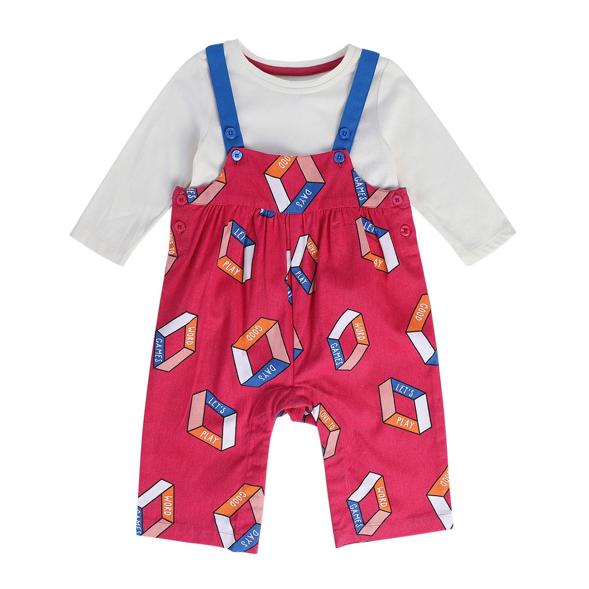 Girls Pink Pack Of 2 Dungaree Set