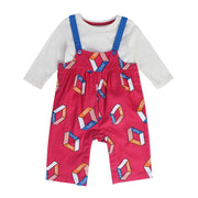 Girls Pink Pack Of 2 Dungaree Set