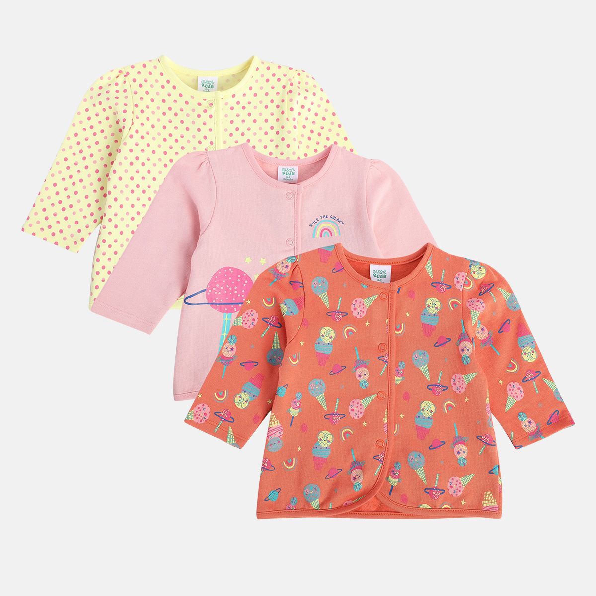 Girls Multicolor Pack Of 3 Front Open Vest