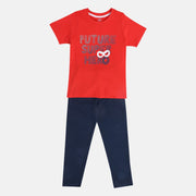 Boys Red/Blue T-Shirt And Bottom Set