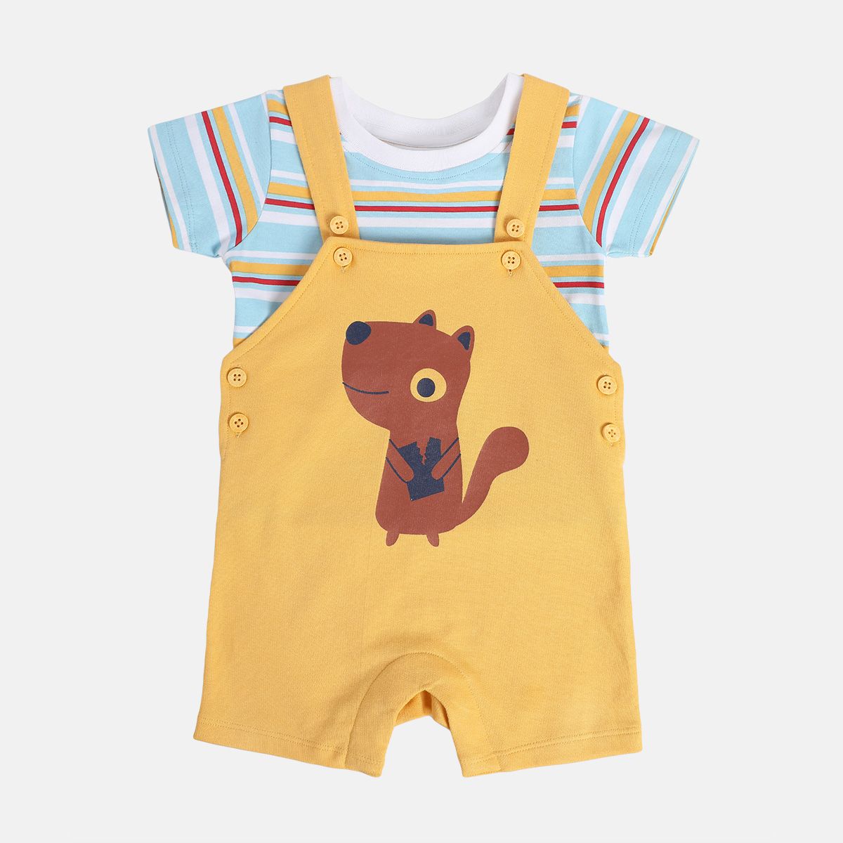 Boys Yellow Pack Of 2 Dungaree Set