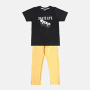 Boys Black/ Yellow T-Shirt And Bottom Set