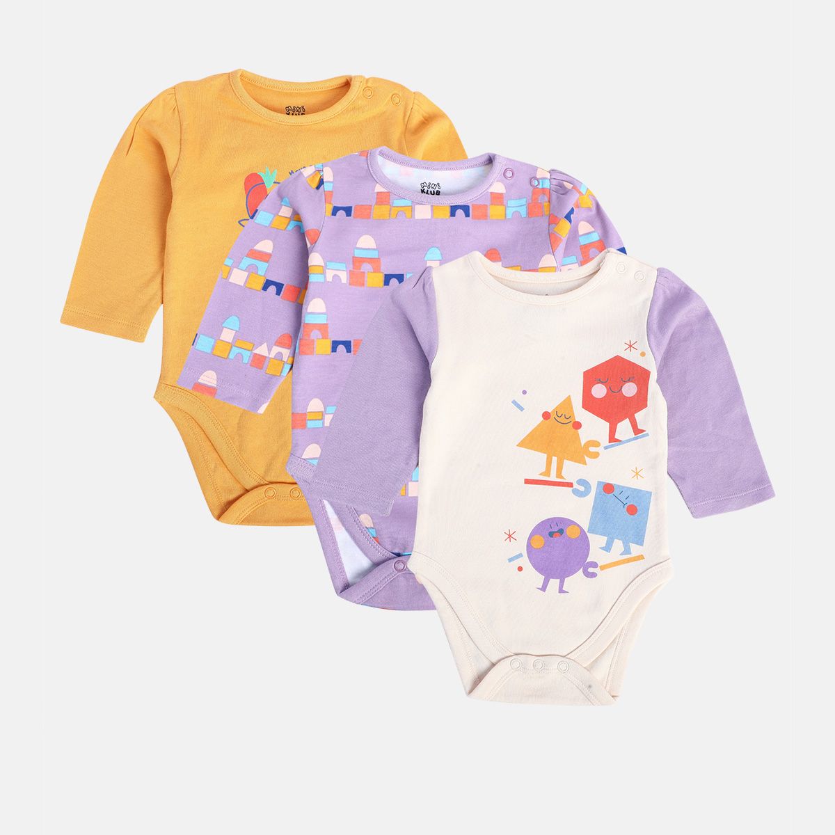 Girls Multicolor Pack Of 3 Body Suit
