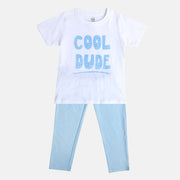 Boys White/Blue T-Shirt And Bottom Set