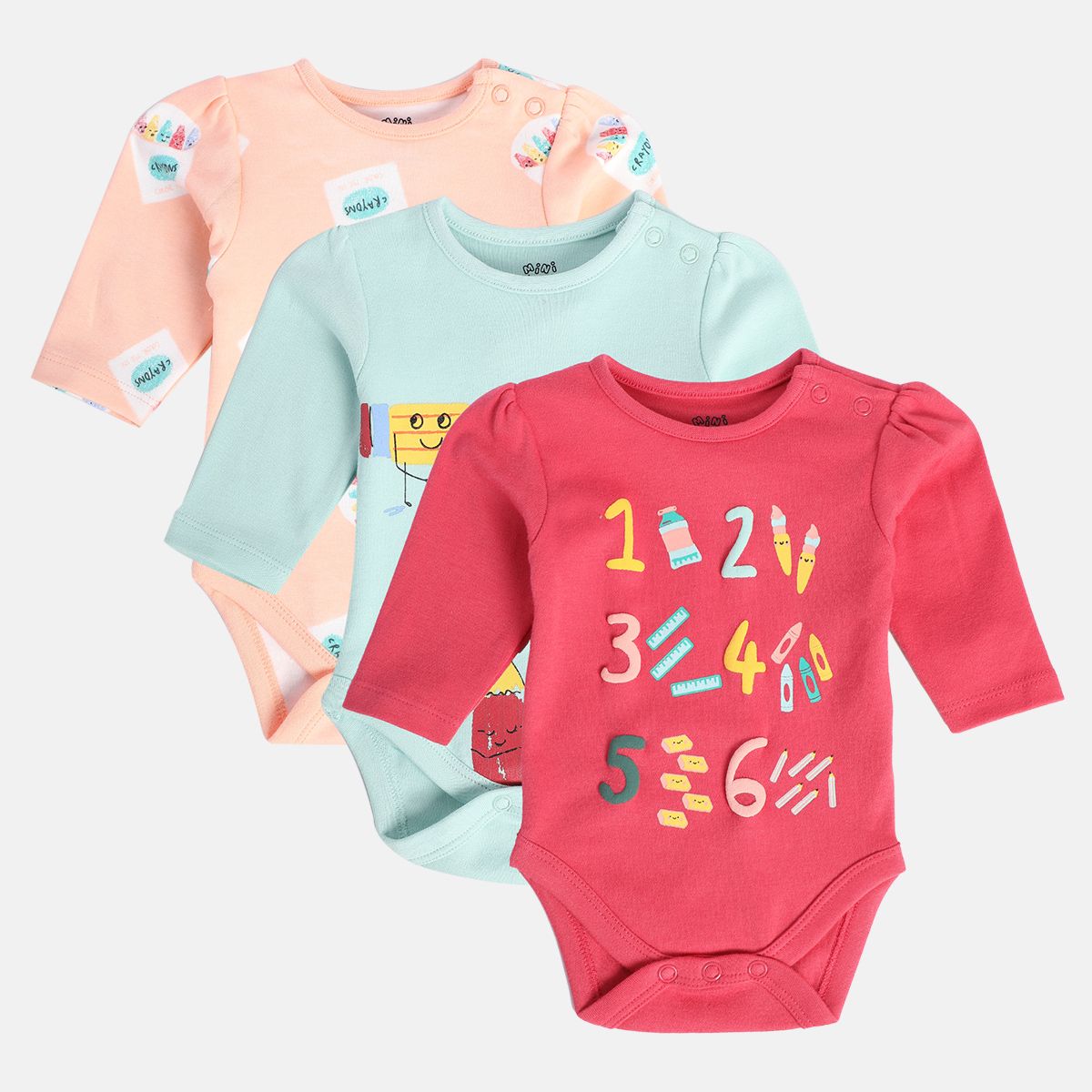 Girls Multicolor Pack Of 3 Body Suit