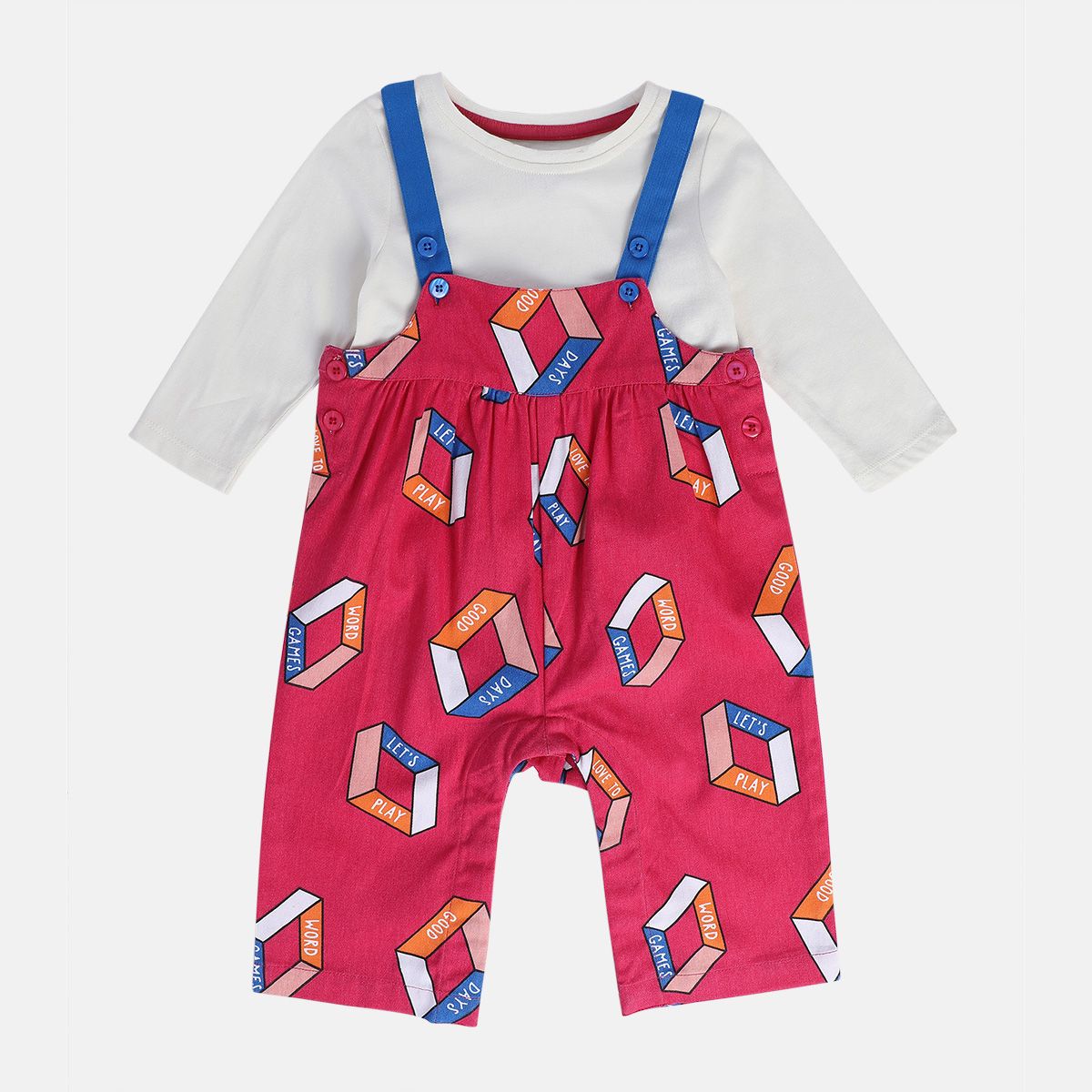 Girls Pink Pack Of 2 Dungaree Set