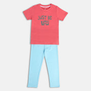 Boys Orange/Green T-Shirt And Bottom Set