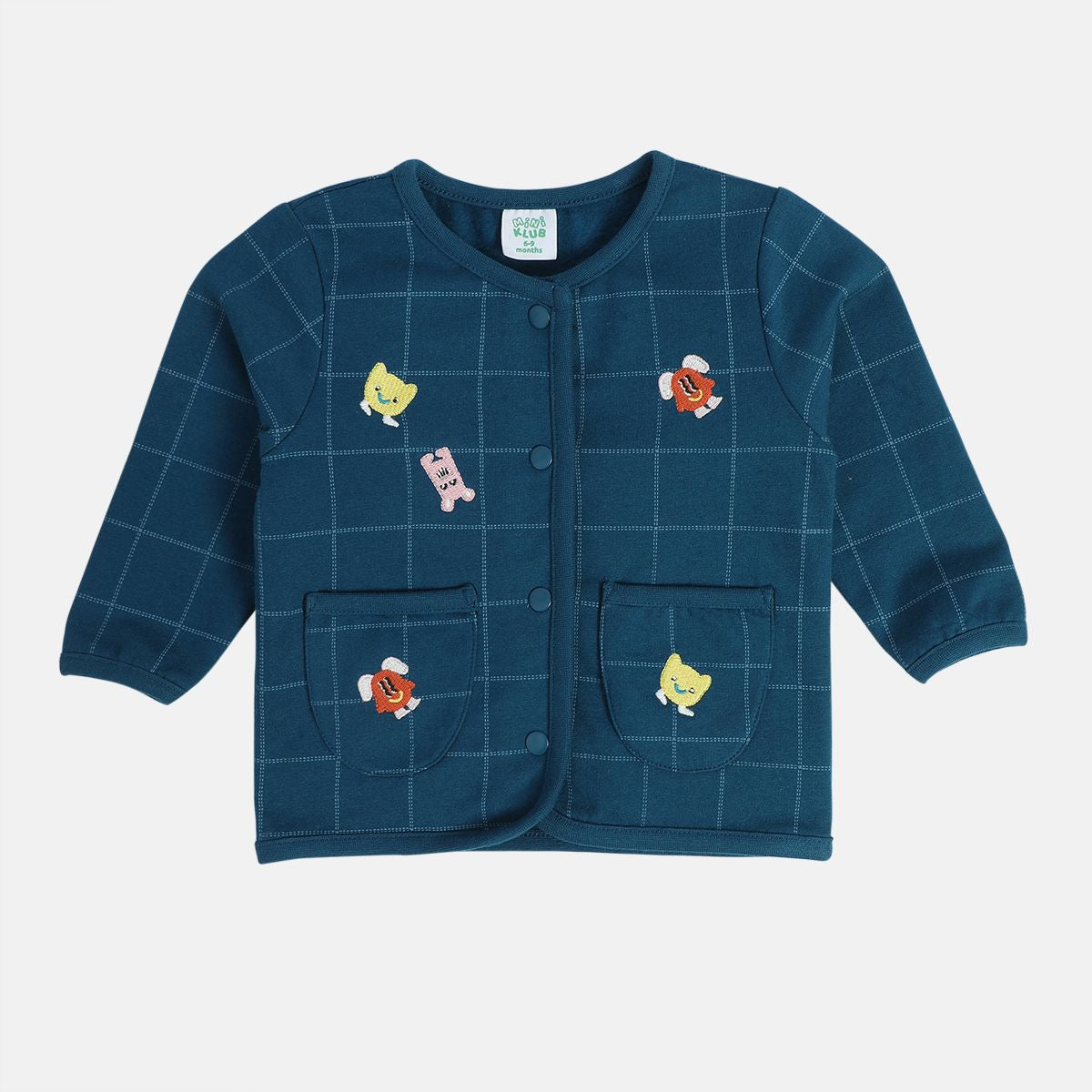 Girls Cotton Full Sleeves Animal Embroidered Jacket - Navy Blue