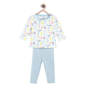 Pack of 2 top and bottom set - white & sky blue for 0-3 Months