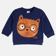 Boys Cotton Full Sleeves Animal Embroidered Sweatshirt - Navy Blue