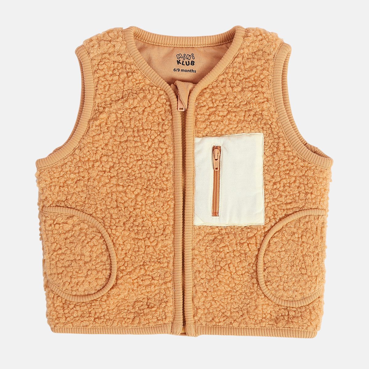 Boys Cotton Sleeveless Self Design Gilet - Brown