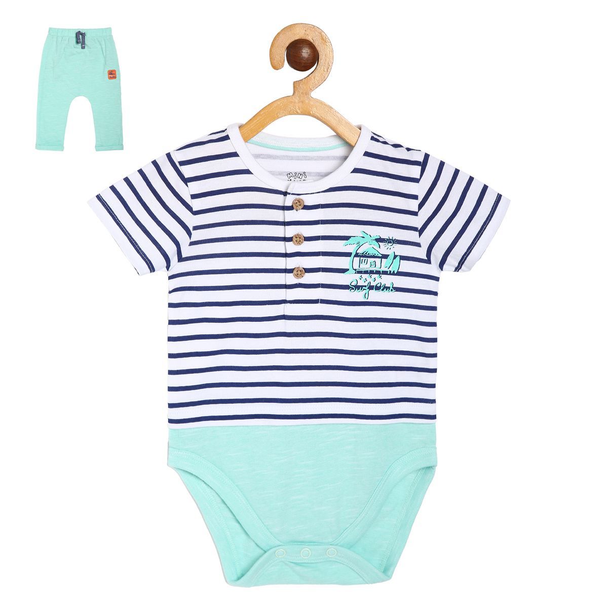 Pack of 2 knit bodysuit and bottom - aqua for 0-3 Months