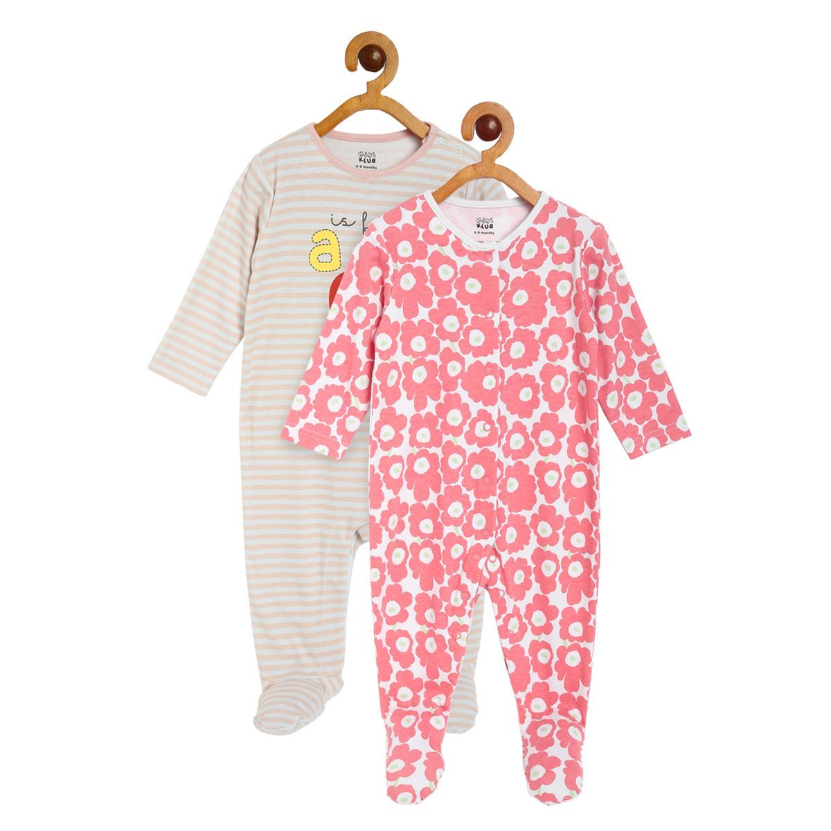 Pack of 2 sleepsuit - light grey & pink for New Born