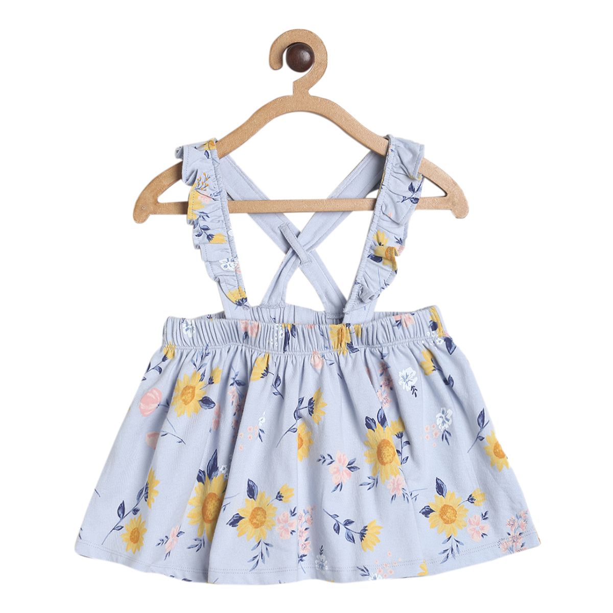Girls Blue Strappy & Round Extended Sleeve Pinny Set