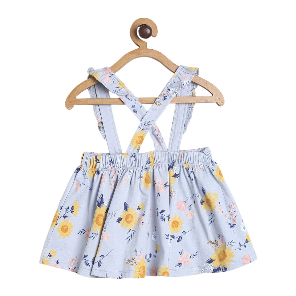 Girls Blue Strappy & Round Extended Sleeve Pinny Set