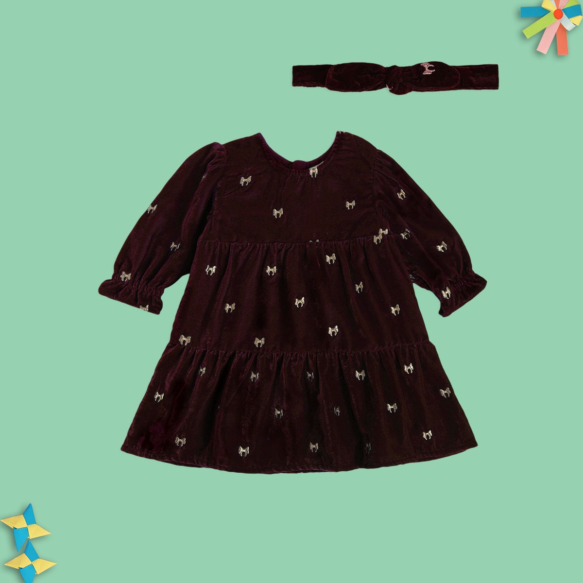 Girls Maroon Pack Of 2 Dress