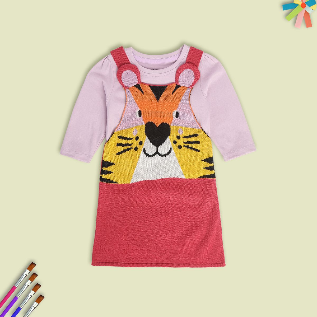 Girls Multicolor Pack Of 2 Pinny Set