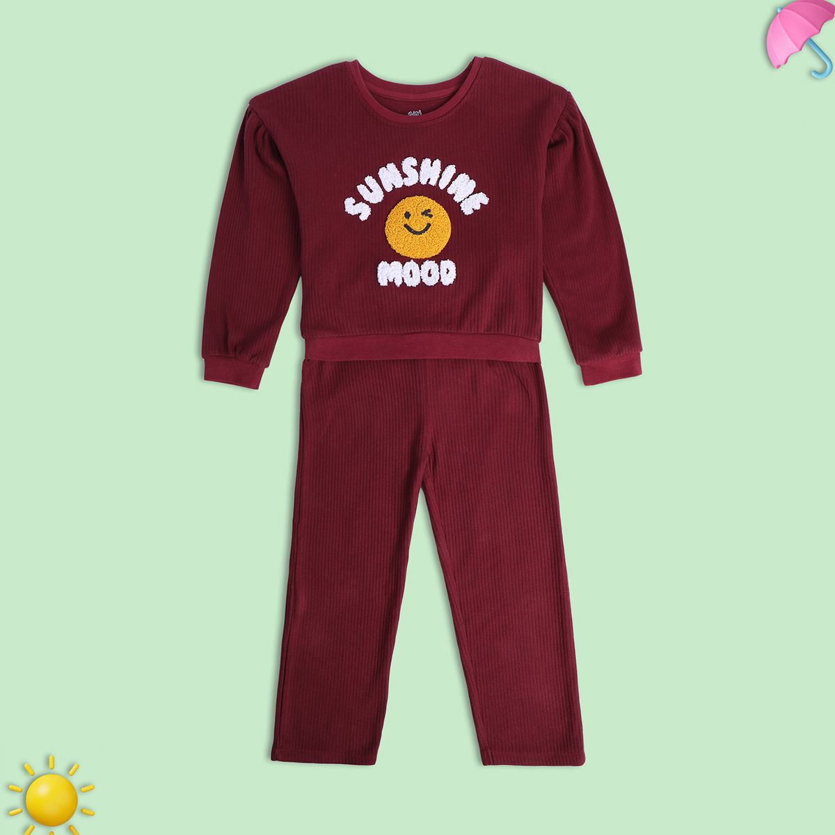 Girls Maroon Pack Of 2 Top And Bottom