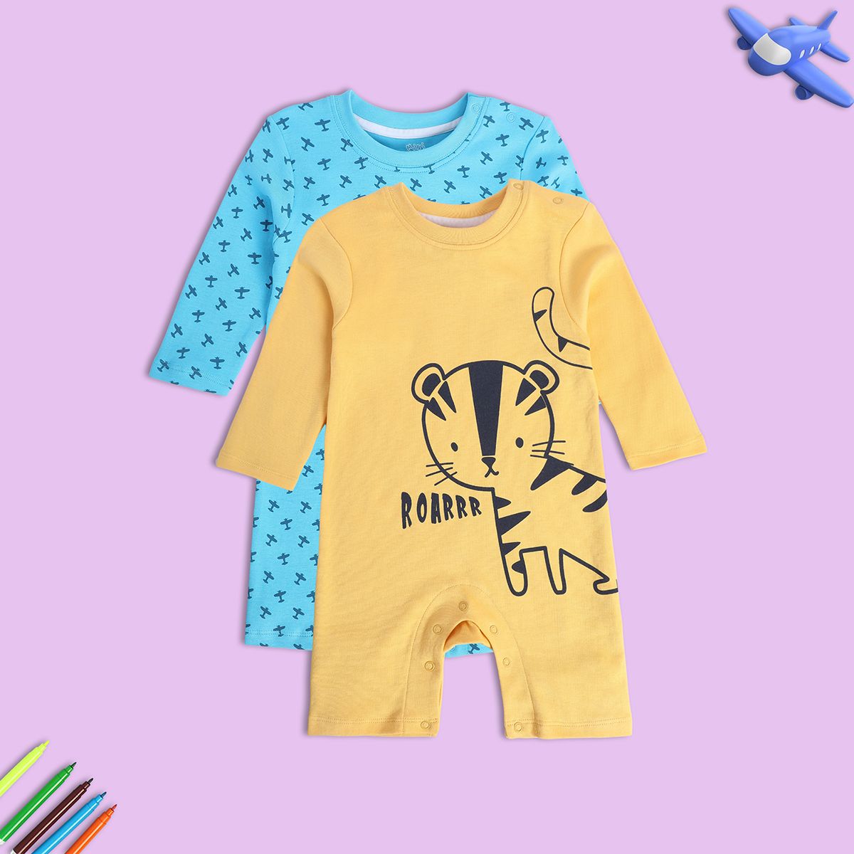 Boys Multicolor Pack Of 2 Romper