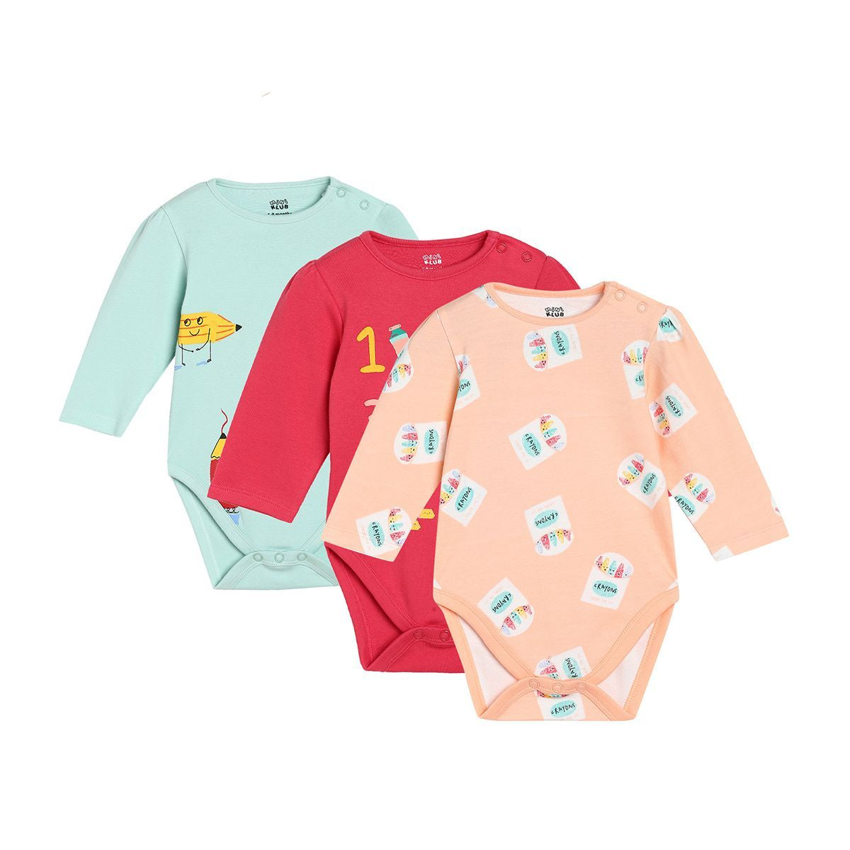 Girls Multicolor Pack Of 3 Body Suit