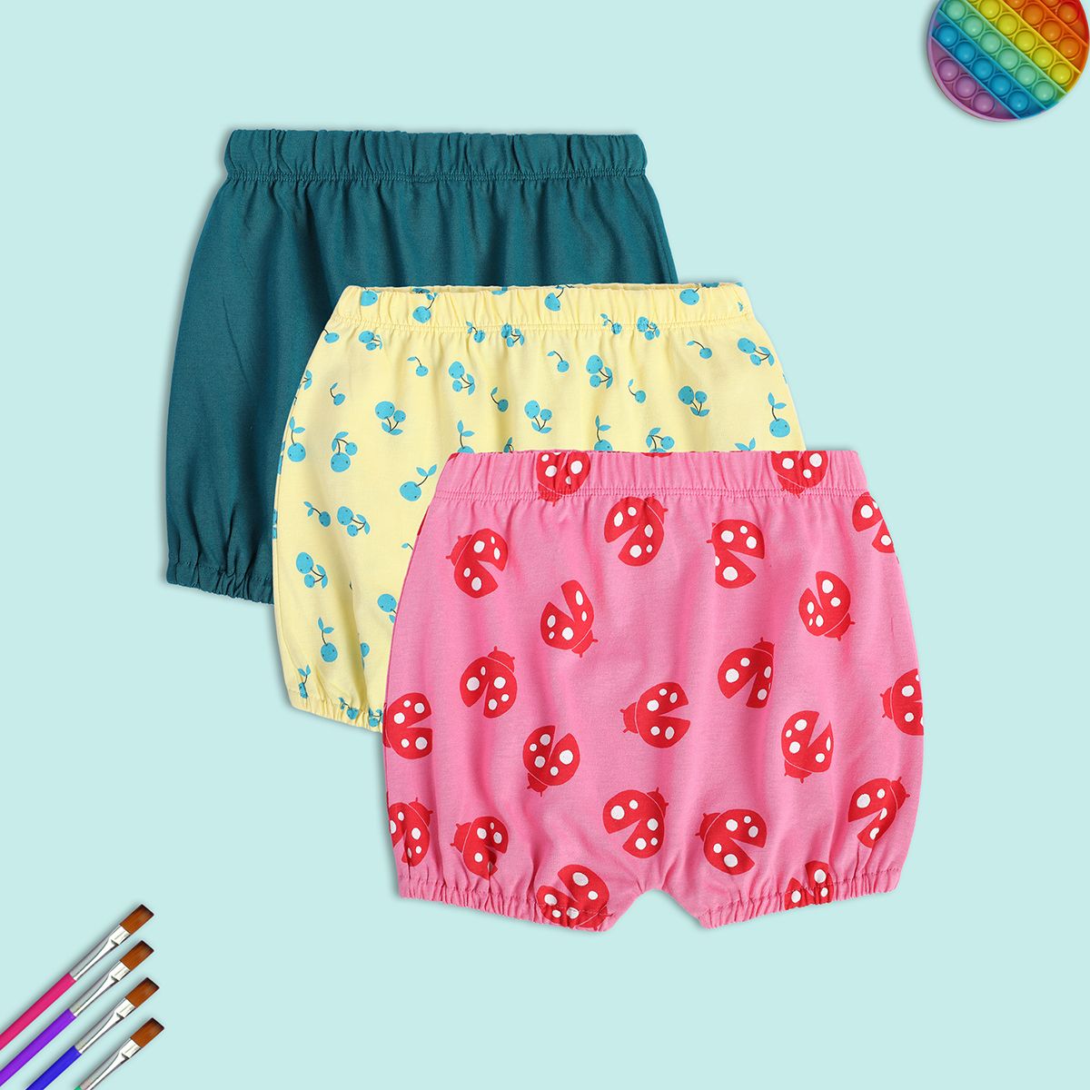 Girls Multicolor Pack Of 3 Shorts
