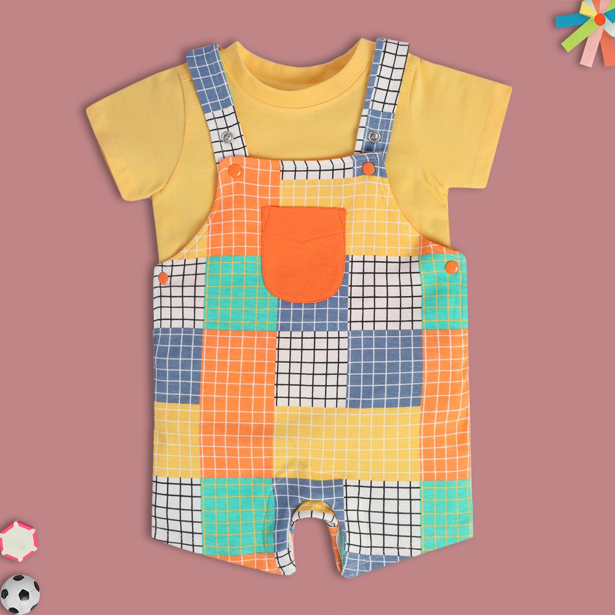 Boys Orange Short Sleeve Dungaree Set