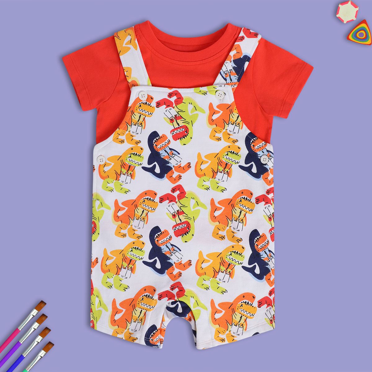 Boys Red Dungaree Set