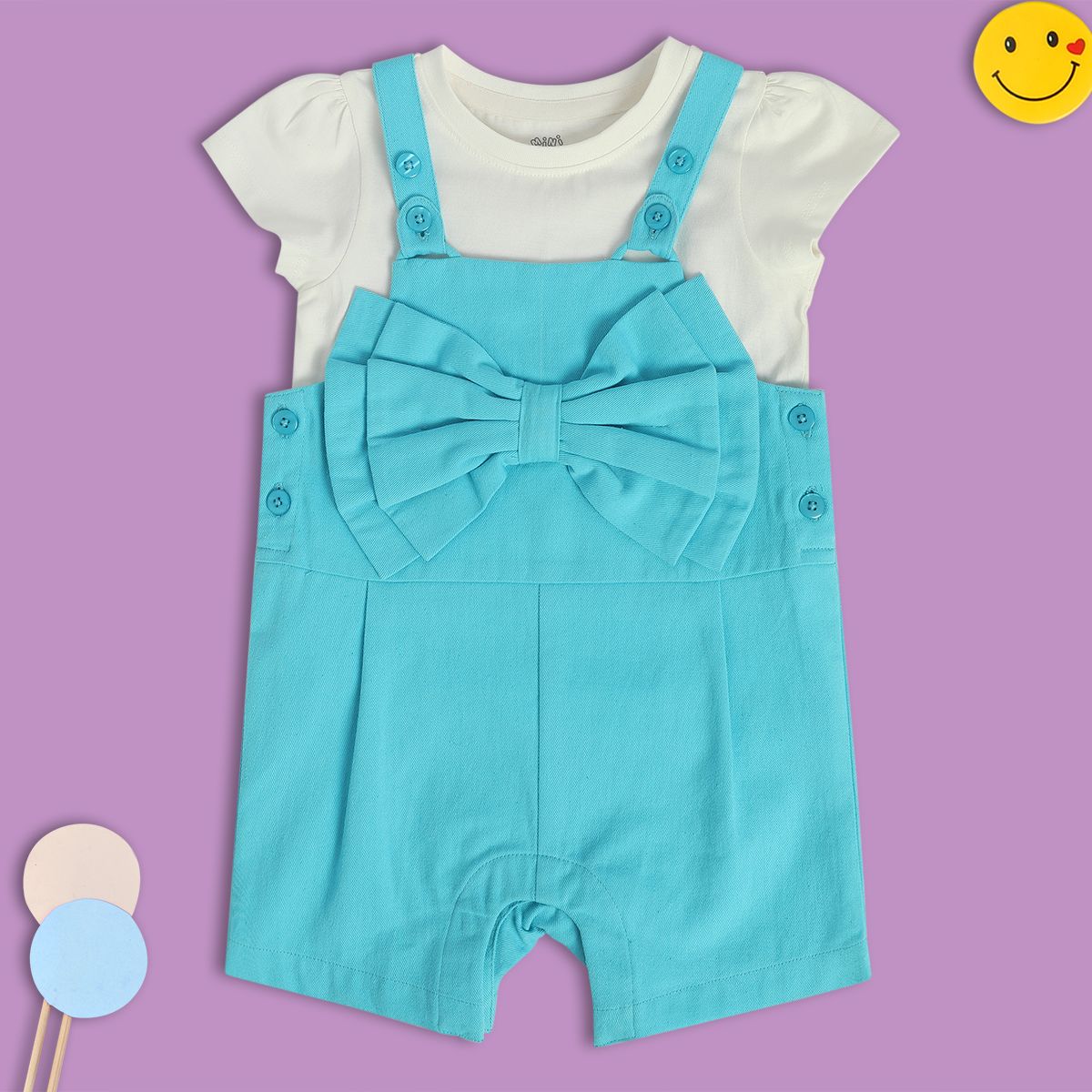 Girls Blue Short Sleeve Dungaree Set