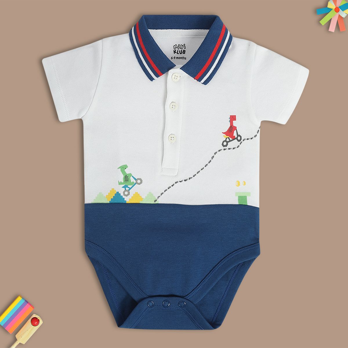 Boys White/Blue Short Sleeve Body Suit