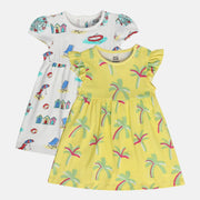 Girls Yellow/White Short Sleeve Dress