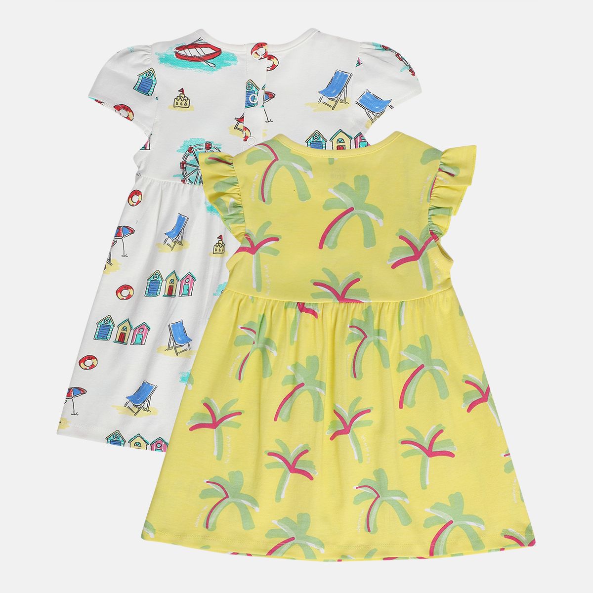 Girls Yellow/White Short Sleeve Dress