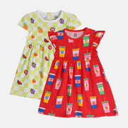 Girls Red/Yellow Short Sleeve Dress