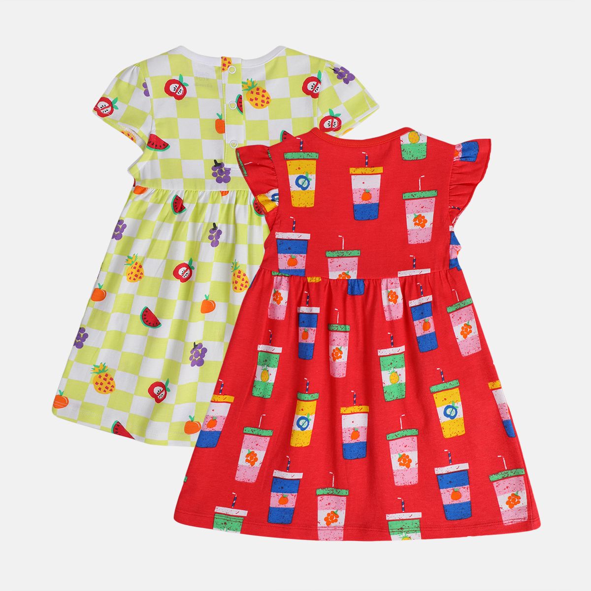 Girls Red/Yellow Short Sleeve Dress