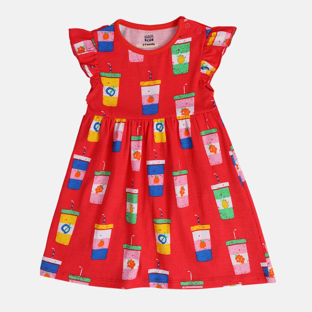 Girls Red/Yellow Short Sleeve Dress