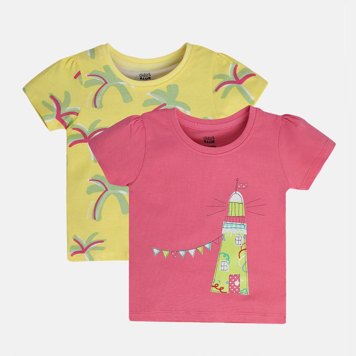 Girls Pink/Yellow Short Sleeve Knit Top