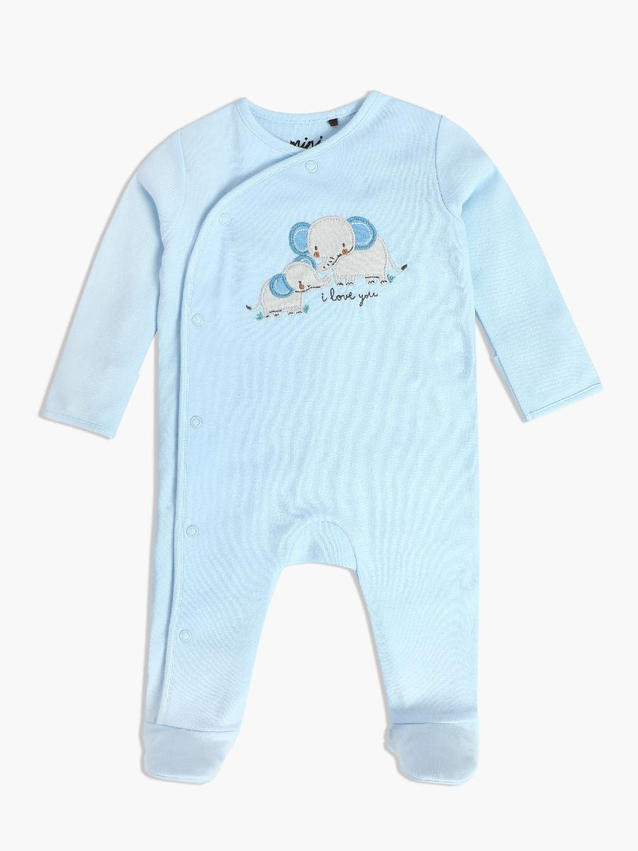 Baby Boys Elephant Embroidered Sleepsuit, Blue