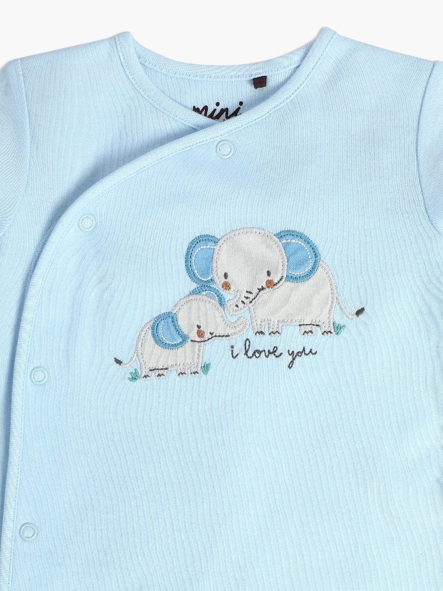 Baby Boys Elephant Embroidered Sleepsuit, Blue