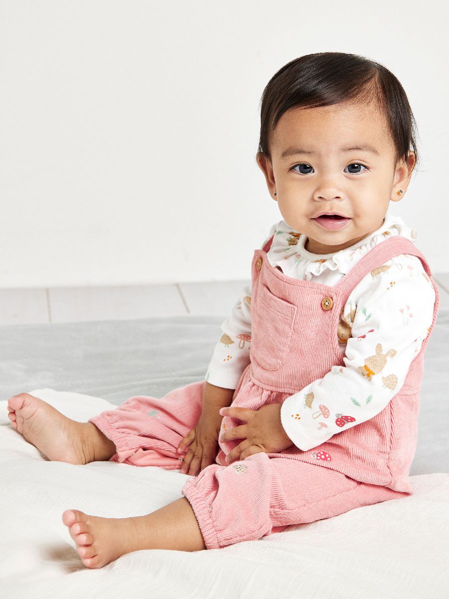 Minicuddles Girl Baby Dungaree Set - Pink