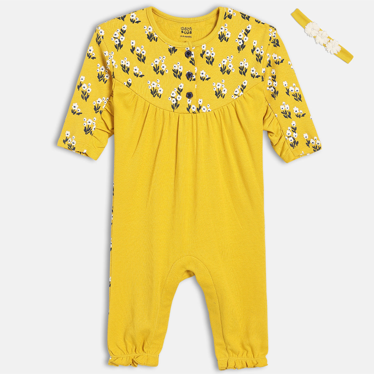 Girls 2 Piece Round Neck Full Sleeve Romper - Yellow