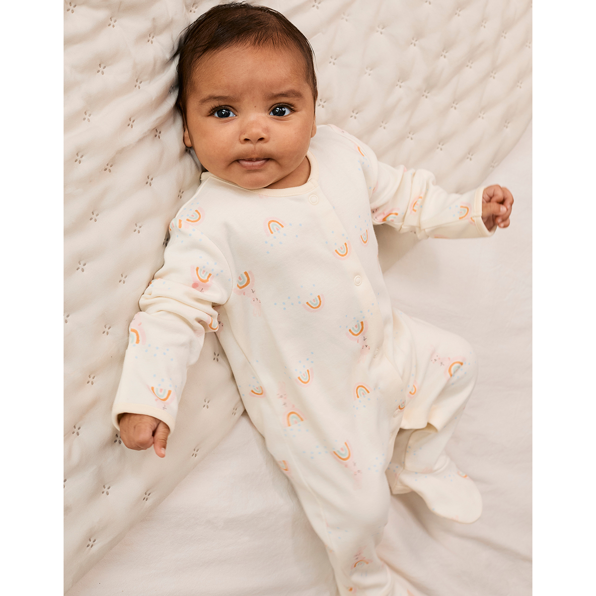 Baby Girls Pack of 2 Rainbow Printed Sleepsuit, Multicolour