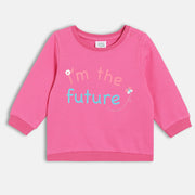 Girls Maroon Round Neck Full Sleeve Sweat Shirt