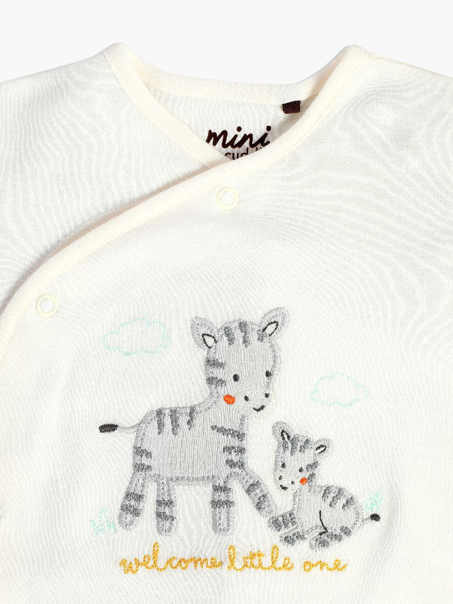 Baby Unisex Zebra Embroidered Sleepsuit, Cream