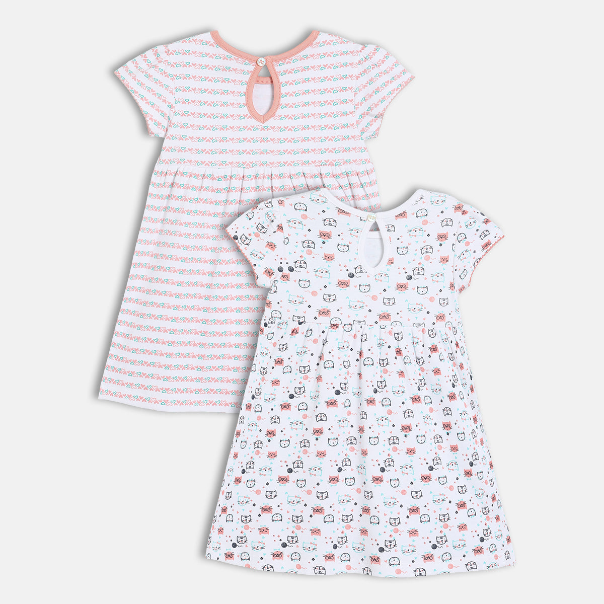 Girls Pack Of 2 Round Neck Short Sleeve Dress Multi