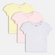 Girls Multi Round Neck Short Sleeve Knit Top