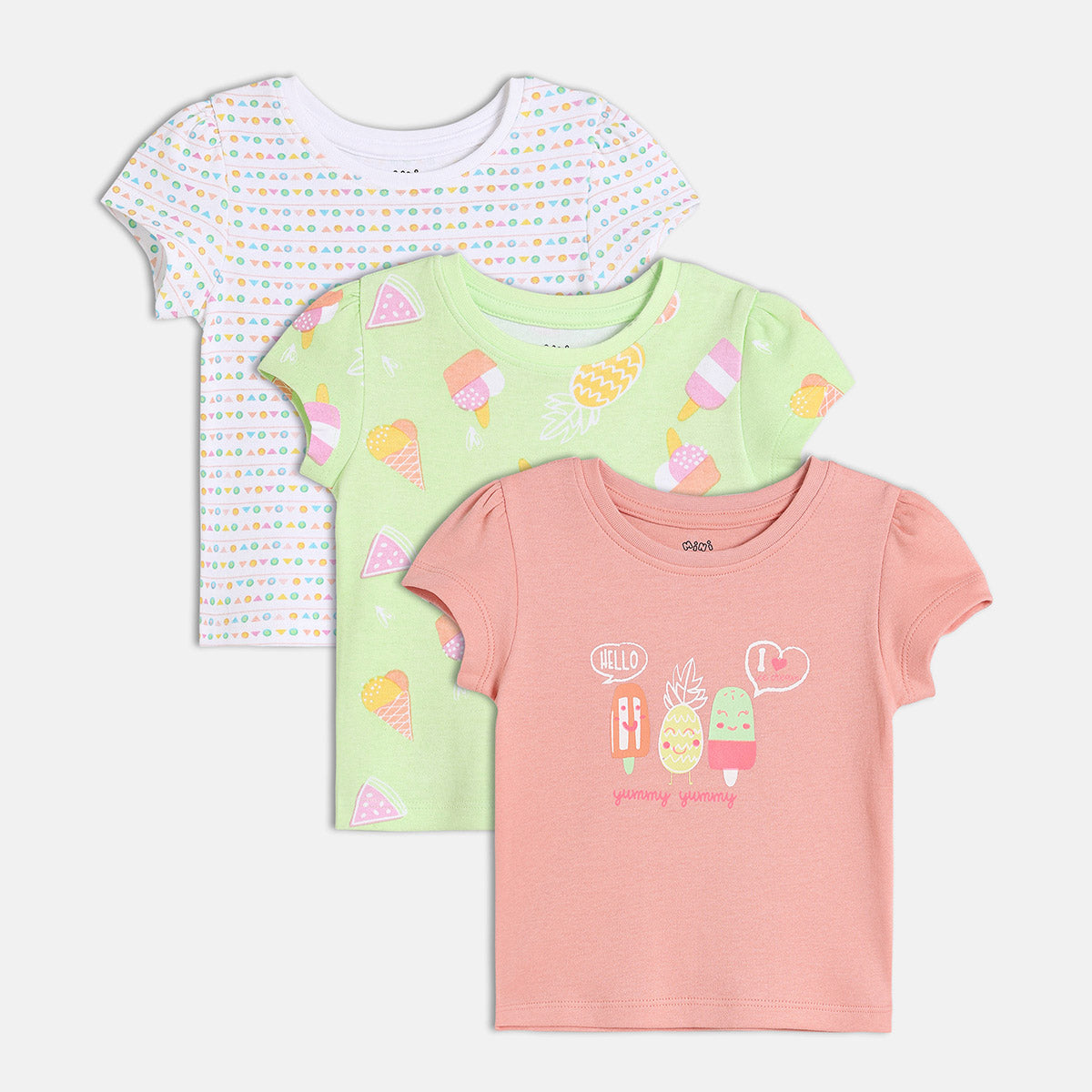 Girls Multi Crew Neck Short Sleeve Knit Top