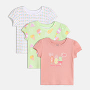 Girls Multi Crew Neck Short Sleeve Knit Top